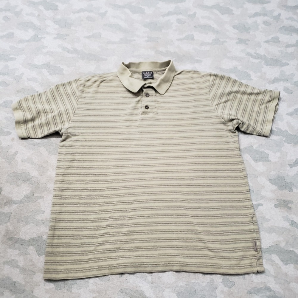 Woolrich Polo Shirt Mens Large Green Striped Short Sleeve Outdoor Casual